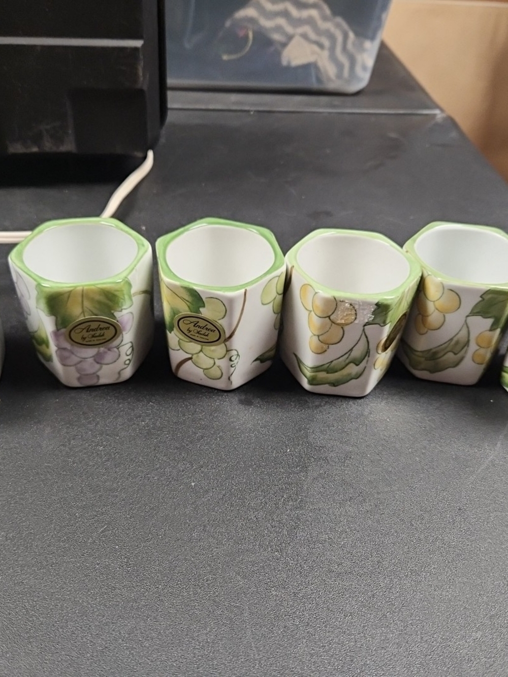 Porcelain Grape Print Planters, Toothpick Holders Trinket  - Set of 6